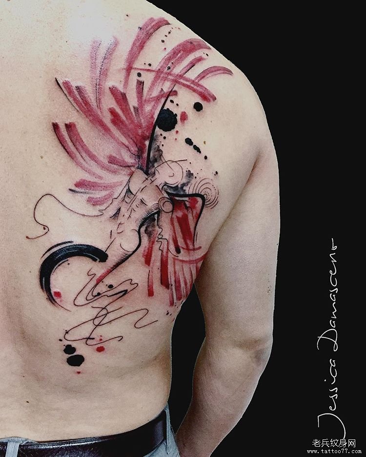 色彩泼墨天使肩部tattoo图案