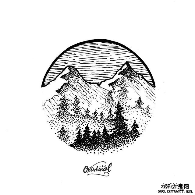 山川树木纹身图案