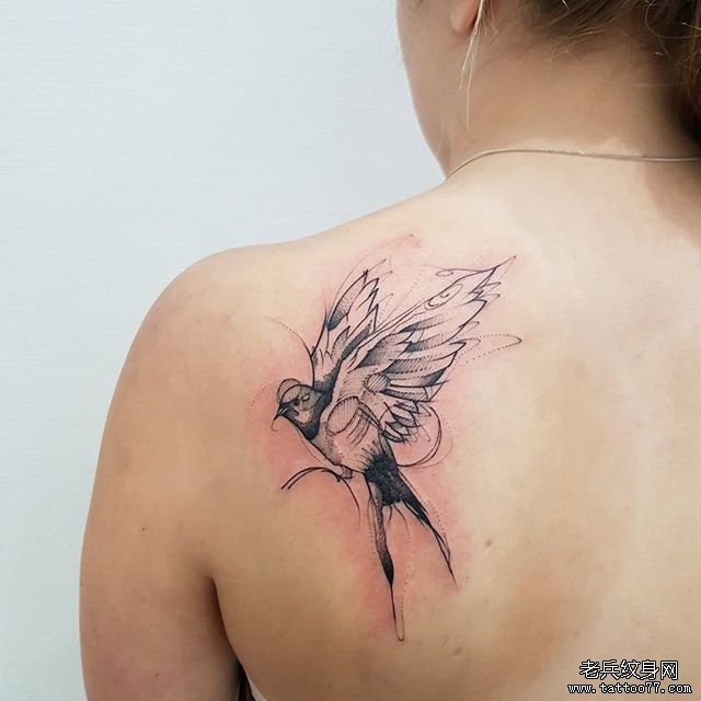 肩背蜂鸟纹身图案