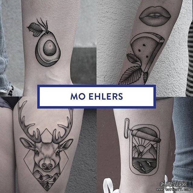 黑灰牛油果鹿tattoo图案