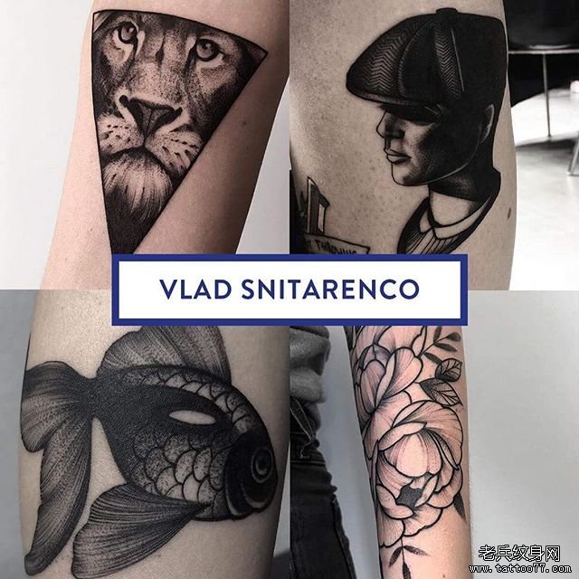 黑灰狮子鱼手臂tattoo图案