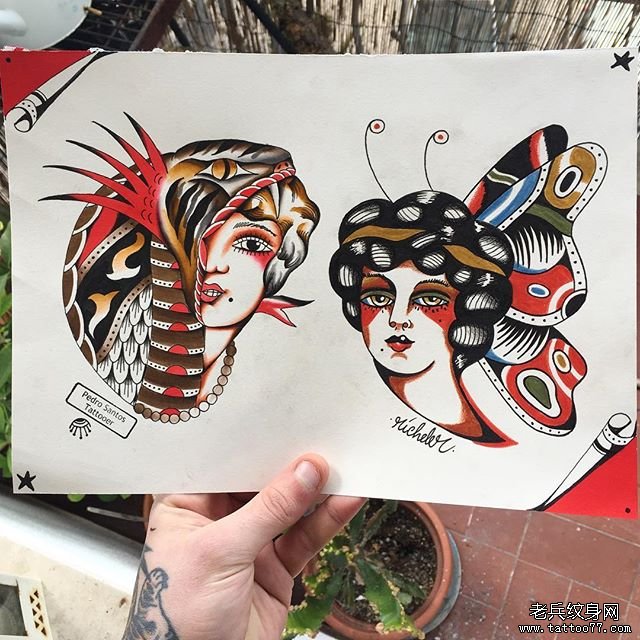 oldschool女郎纹身手稿
