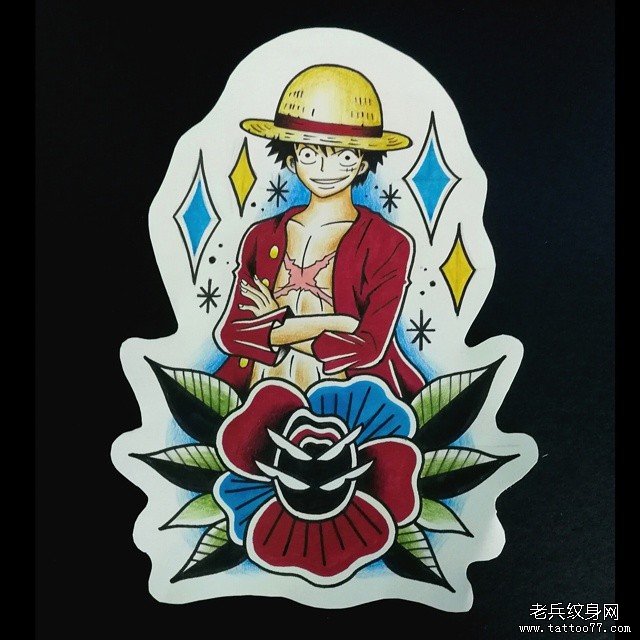 色彩海贼王路飞手稿