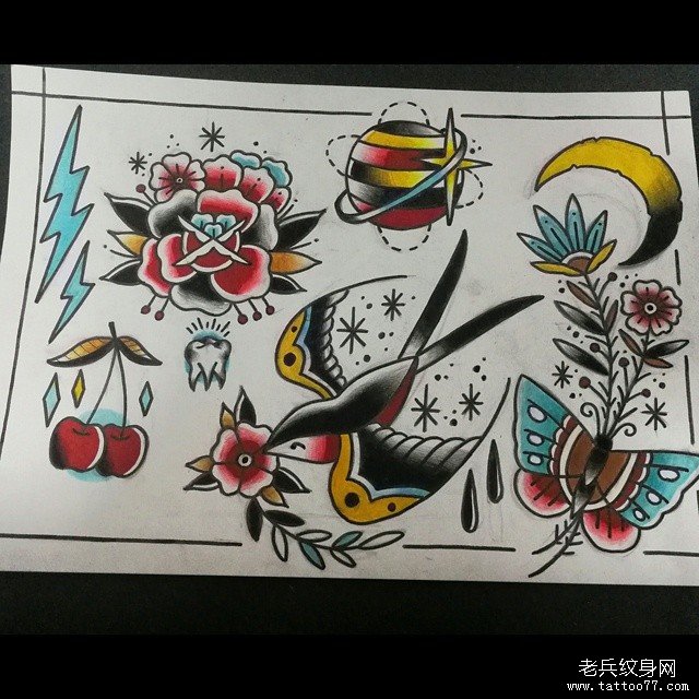 燕子花卉樱桃手稿
