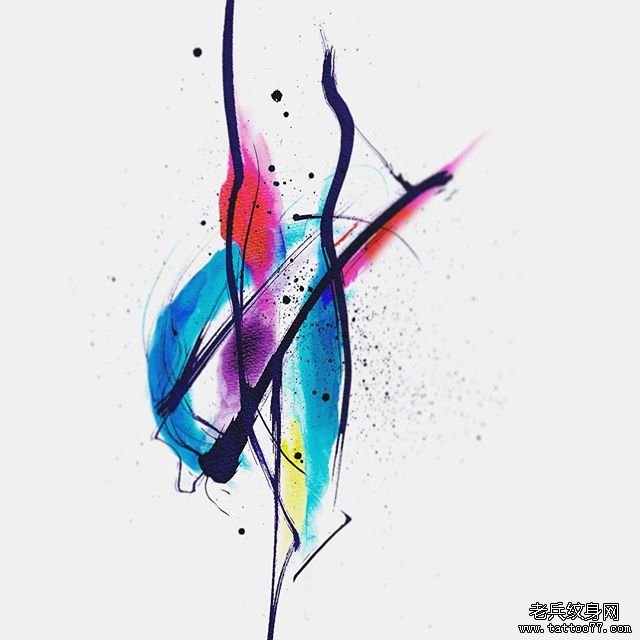色彩泼墨纹身手稿