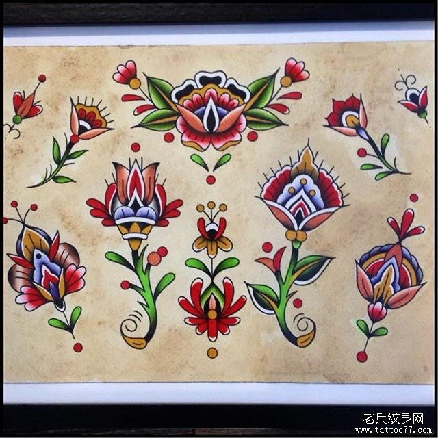 色彩花纹身手稿