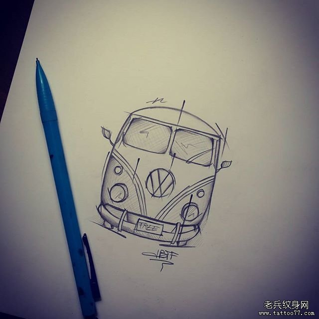 小清新汽车纹身手稿