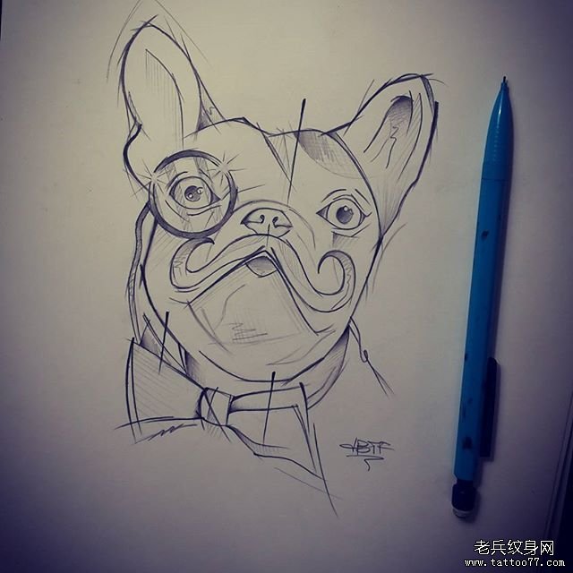小清新狗纹身手稿
