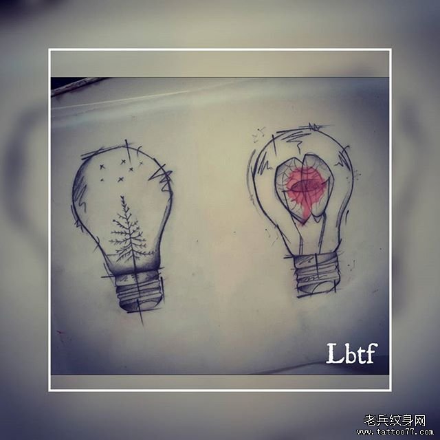 小清新灯泡纹身手稿