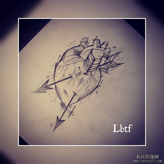 小清新心脏纹身手稿