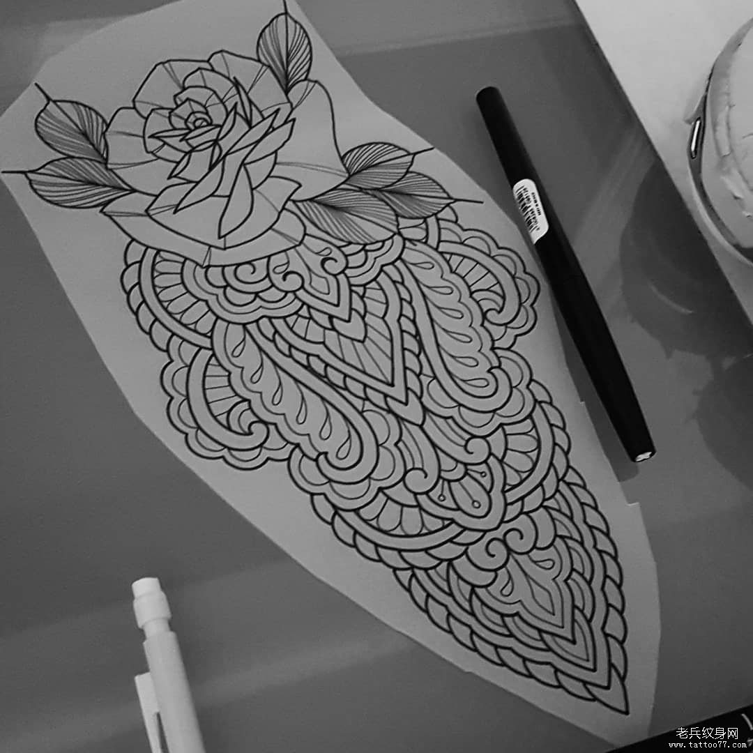 梵花玫瑰纹身手稿