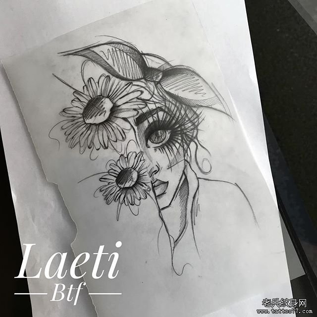 女人半头像纹身手稿