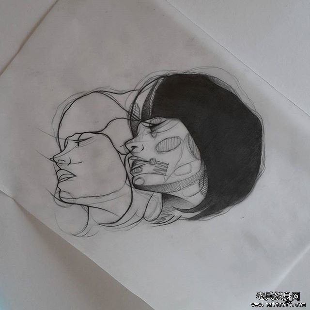 速写风格极简女人头像纹身手稿