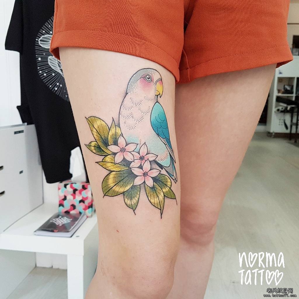 大腿小鸟纹身图案