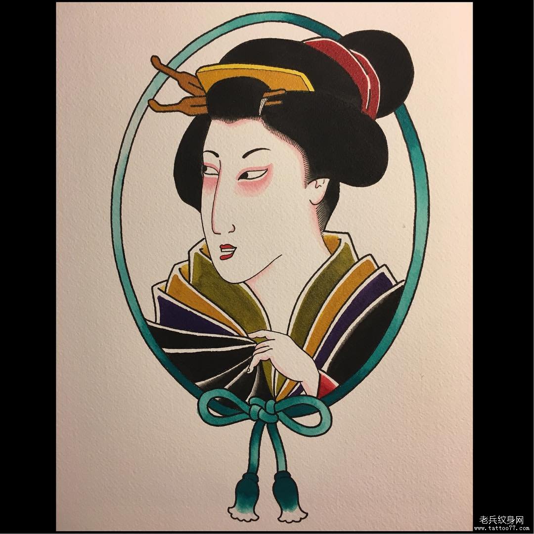 色彩艺妓纹身手稿
