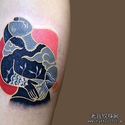 抽象色彩女郎小腿纹身图案
