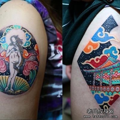 色彩女郎贝壳大腿tattoo图案