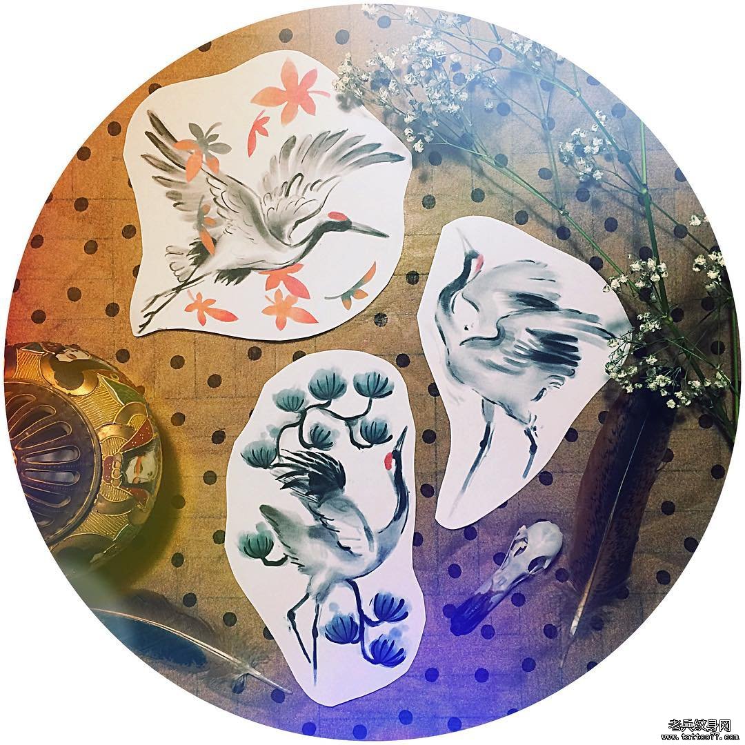 鹤纹身手稿