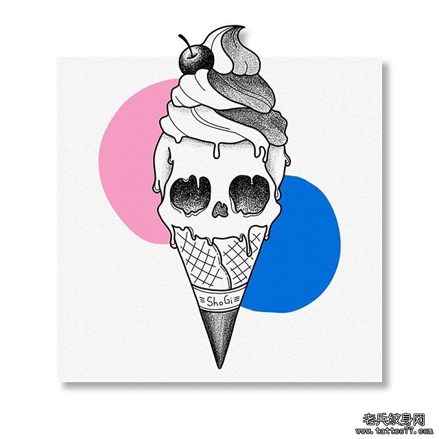 色彩冰淇淋骷髅tattoo手稿