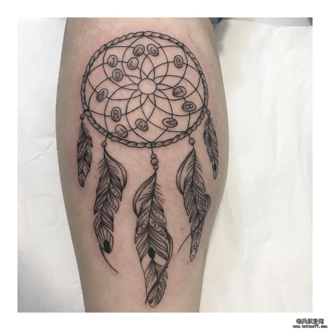 黑灰捕梦网小腿tattoo图案