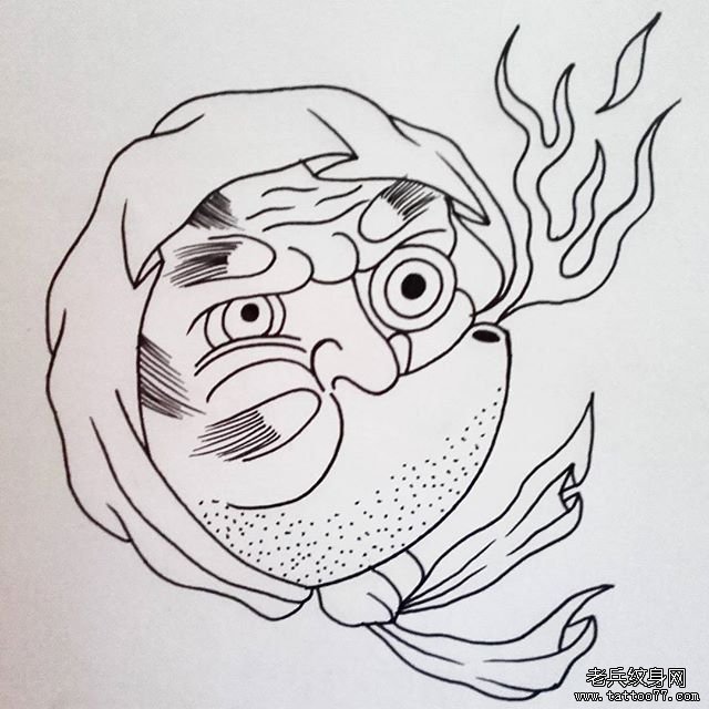 线条火男纹身手稿