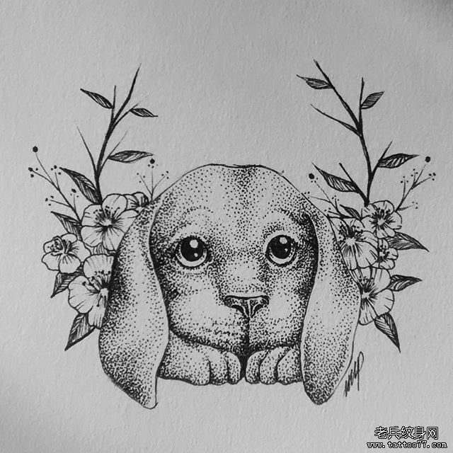 黑灰点刺狗狗花tattoo手稿