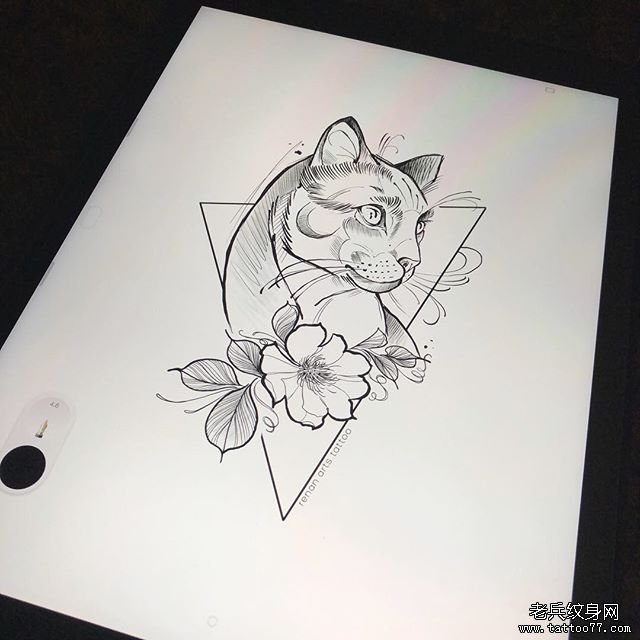 线条小清新猫纹身手稿