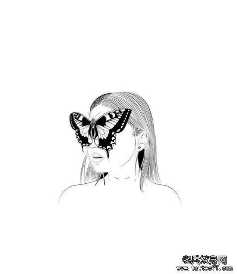 美女蝴蝶纹身手稿