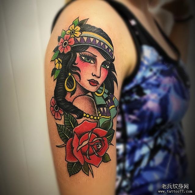 大臂oldschool女郎纹身图案