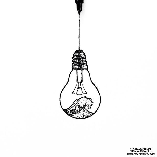 灯泡浪花纹身手稿