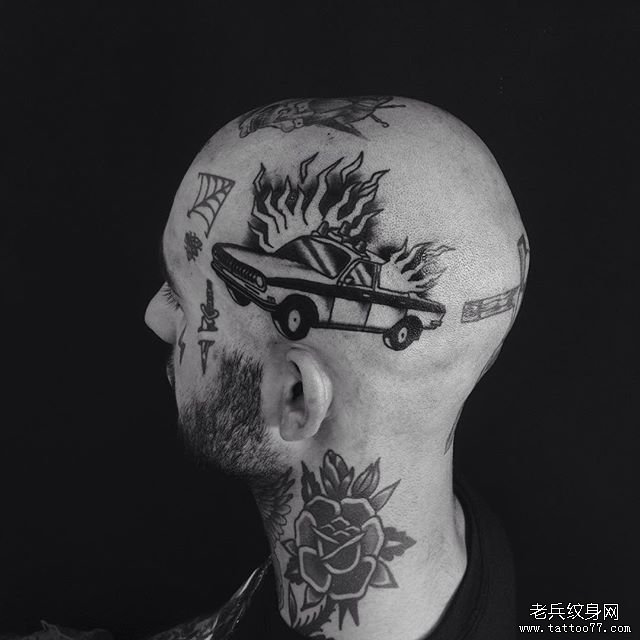 头部个性汽车纹身图案