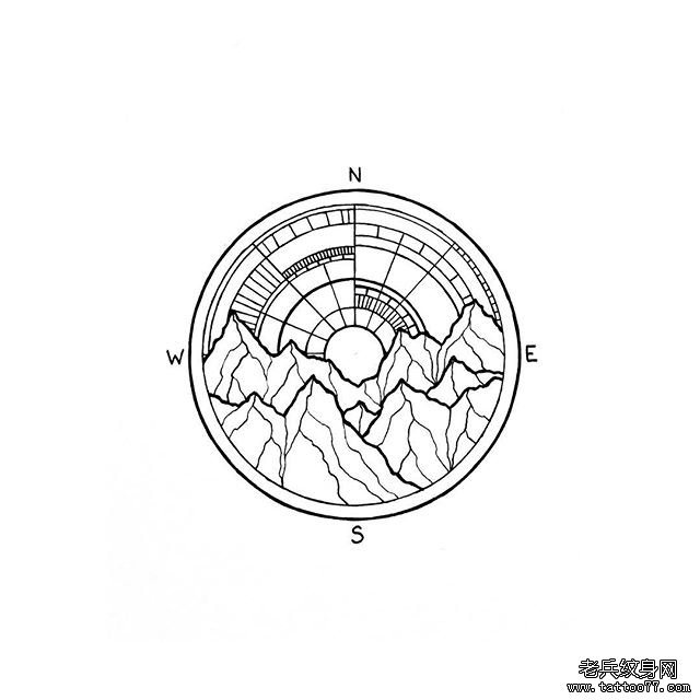 指南针山纹身手稿