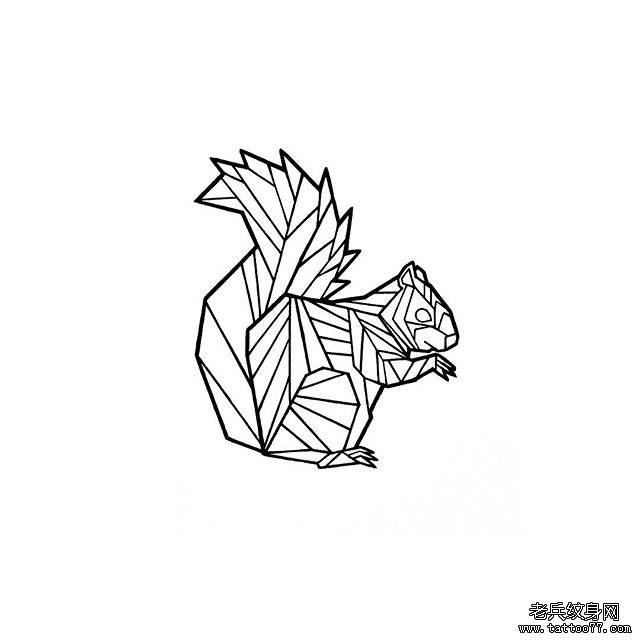 几何松鼠纹身手稿