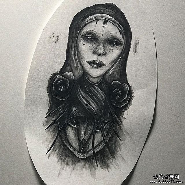 个性暗黑女人纹身手稿