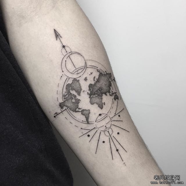 小臂小清新几何地图纹身图案