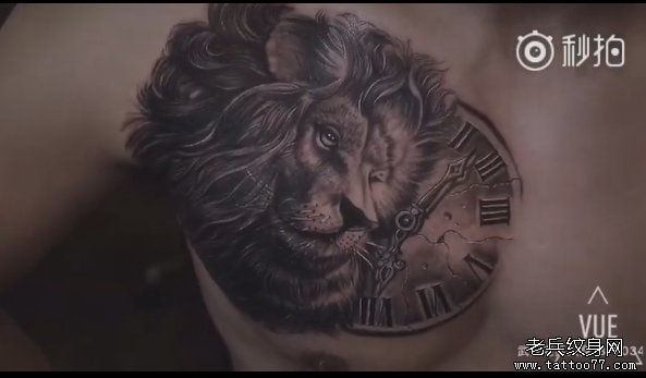 胸部写实狮子纹身视频
