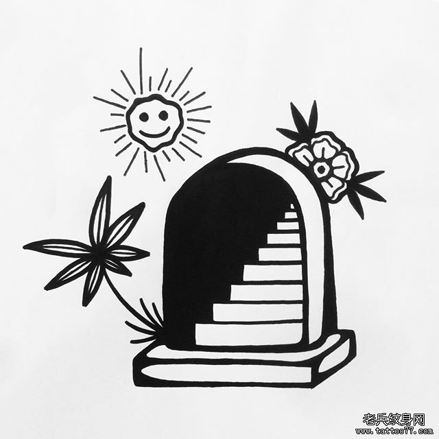 抽象门花纹身手稿