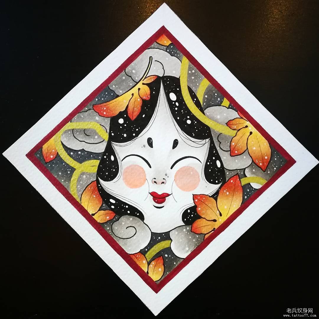日式板雾多福纹身手稿图案