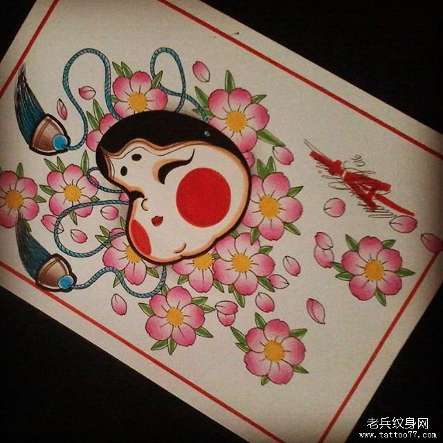 樱花多福纹身手稿图片