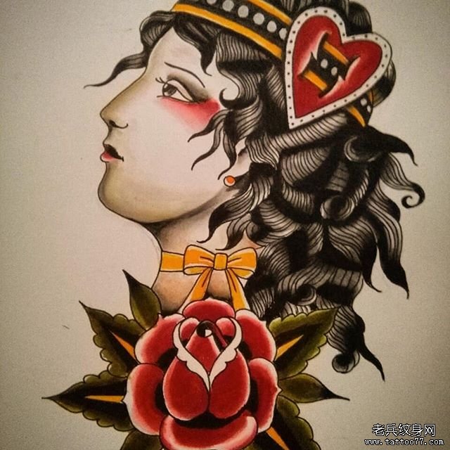 彩色school女郎纹身手稿
