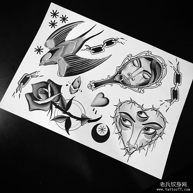个性school纹身手稿