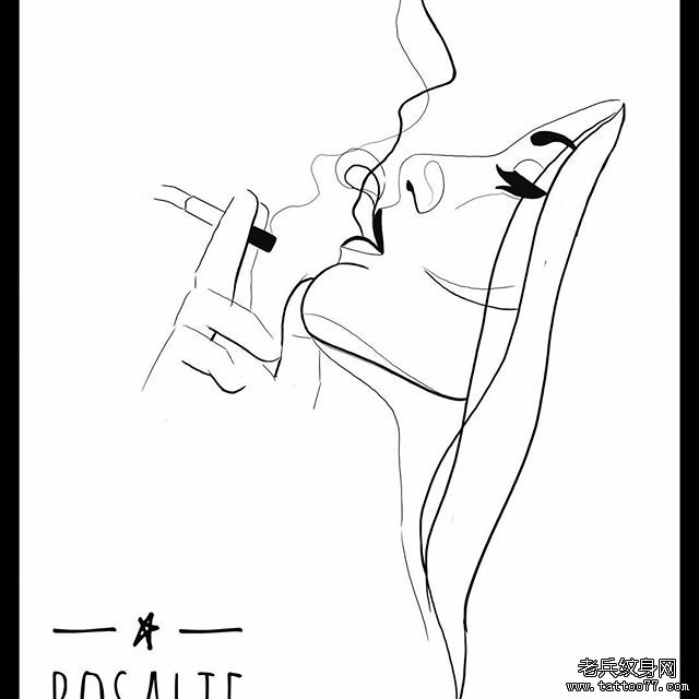 线条女郎烟纹身手稿
