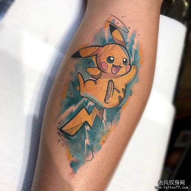 小花臂卡通彩色皮卡丘纹身图案