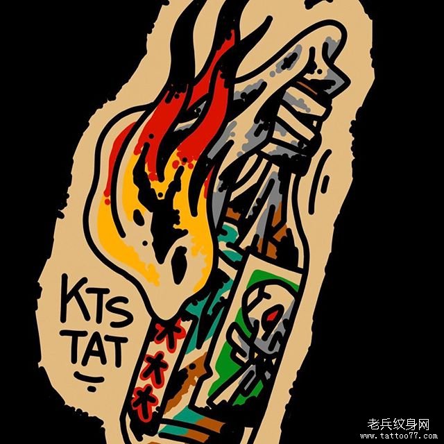 个性酒瓶抽象纹身手稿