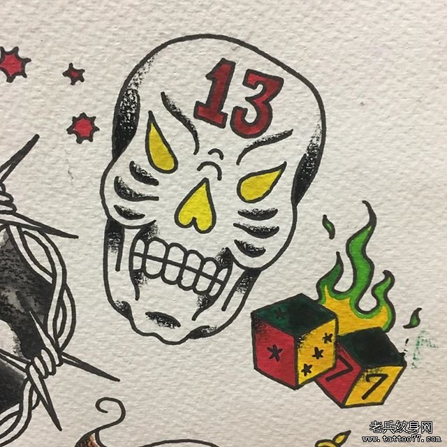 个性骷髅school纹身手稿