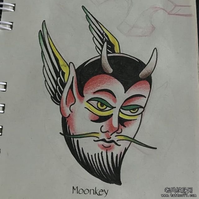 个性school人面纹身手稿
