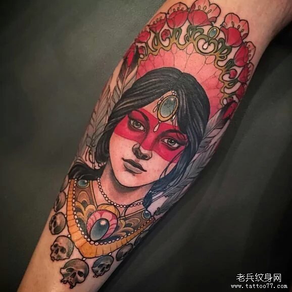 小臂school女郎纹身图案