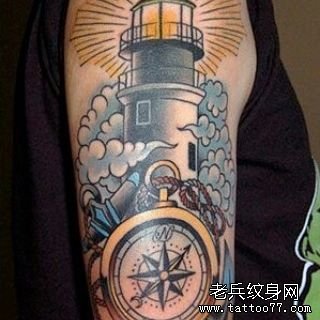 大臂school灯塔纹身图案