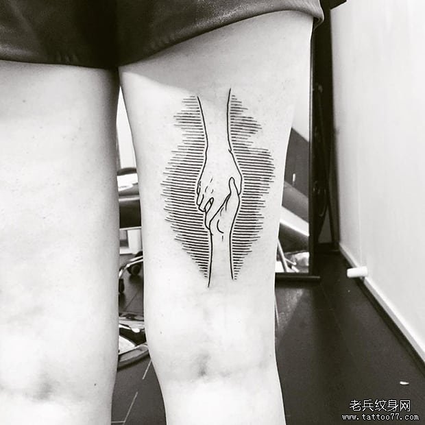 线条手大腿纹身图案