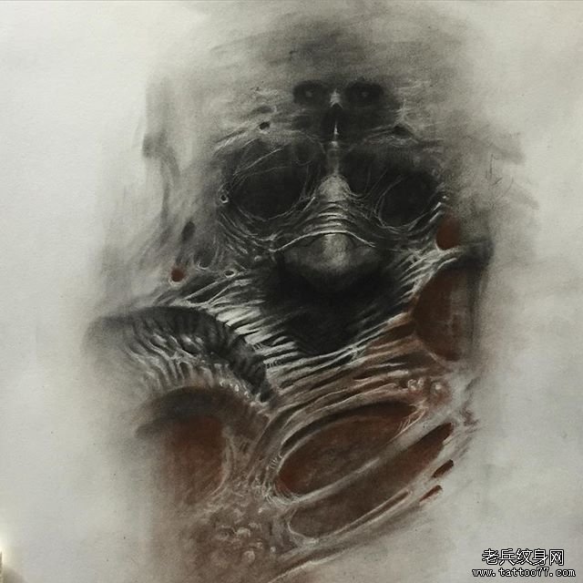 骷髅人物纹身手稿图案